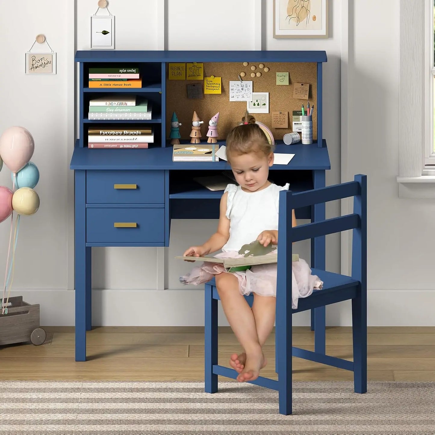 Wooden Children Study Table with Hutch/Drawer & Bulletin Board