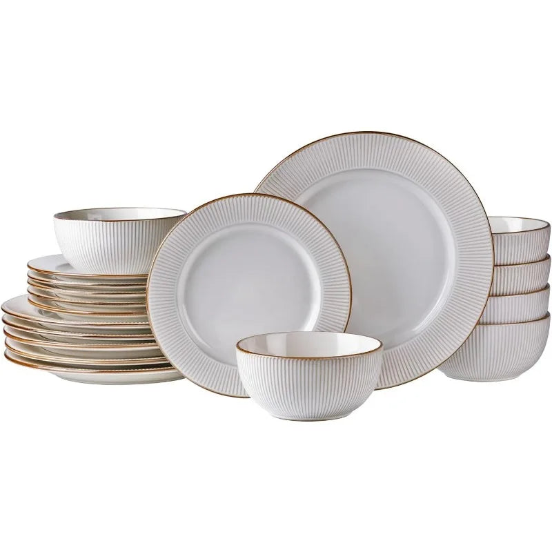 Embossed Elegant Stoneware Plates and Bowls Sets