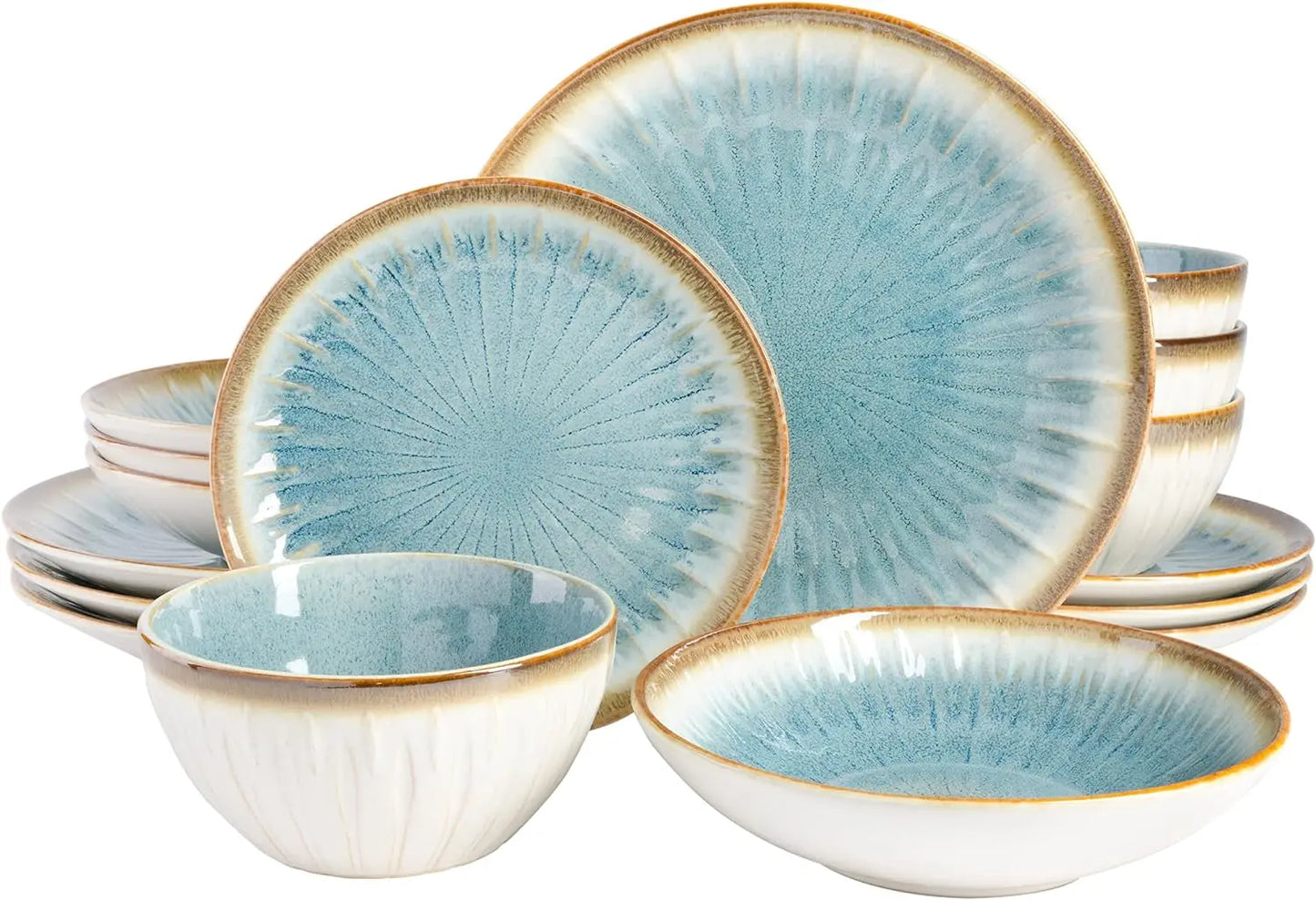 Mayfair Bay Embossed Double Bowl Dinnerware Set, Service for 4 (16pcs)