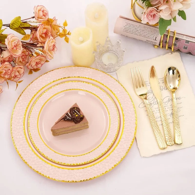 150PCS Clear-Gold Plastic Plates - Gold Plastic Silverware with Glitter Handle - 30 Guests