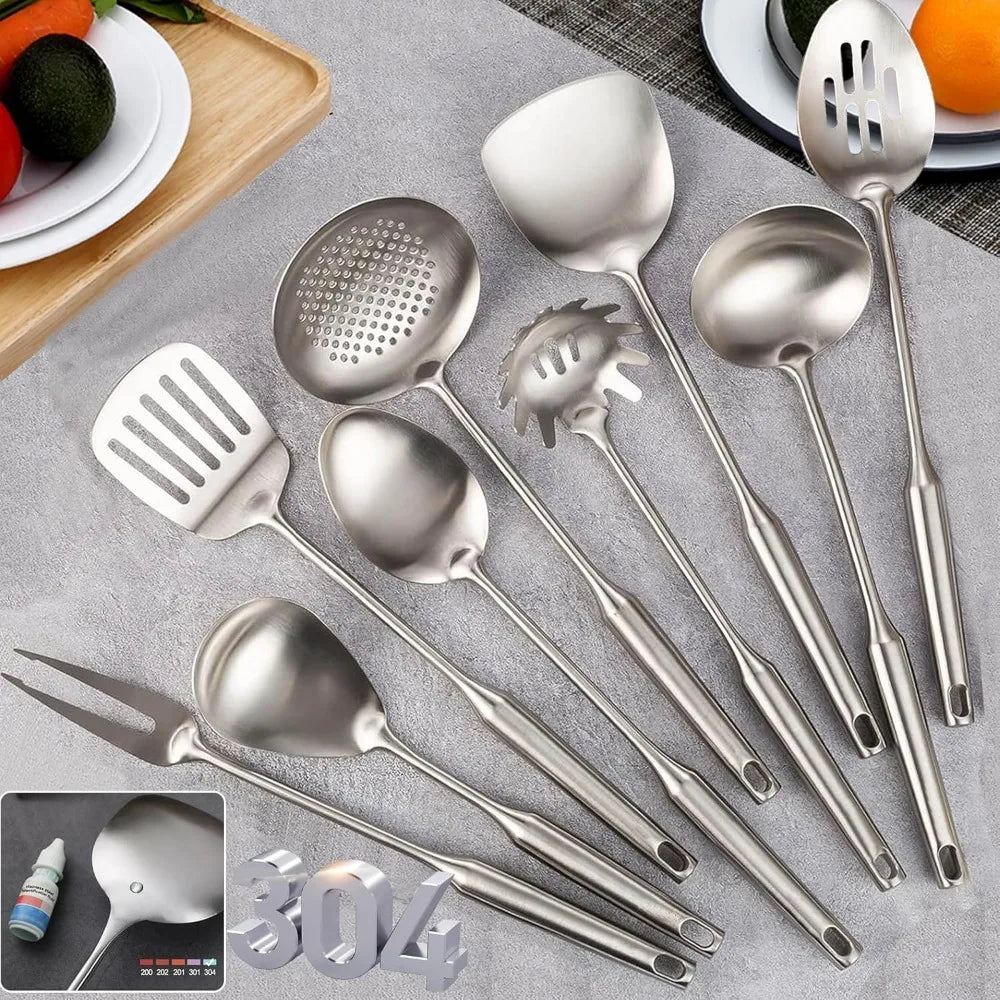 304 Stainless Steel Kitchen Utensils, 9 PCS Metal Cooking Utensils Set