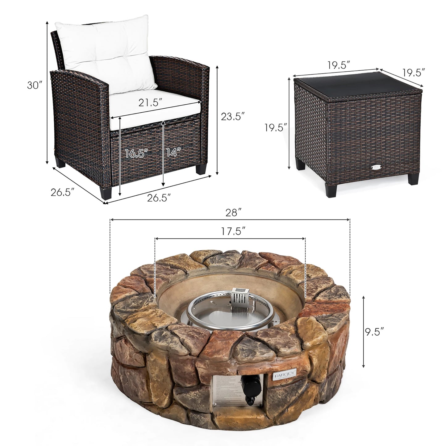 7PCS Wicker Patio Set w/Gas Fire Pit Table