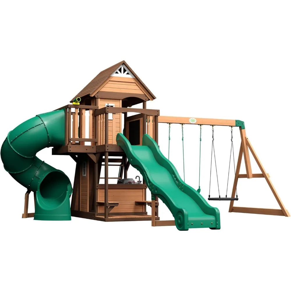 Cedar Wood Swing Set Playhouse