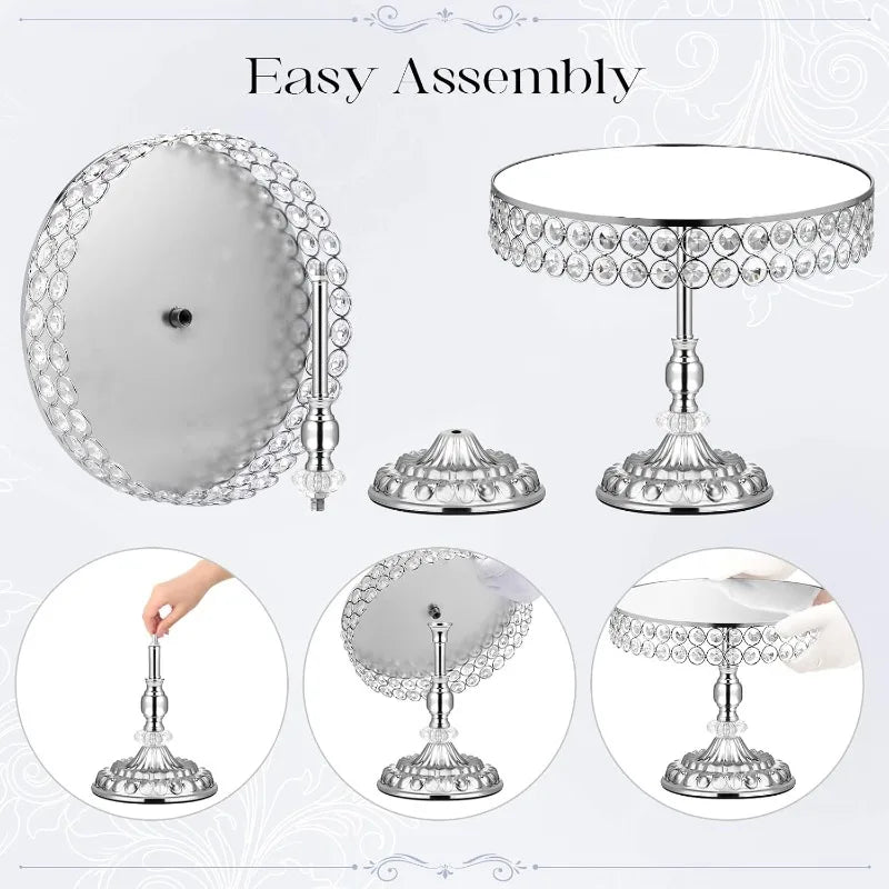 12 Pieces Silver Vintage Cake Display Stand with Crystal Edge