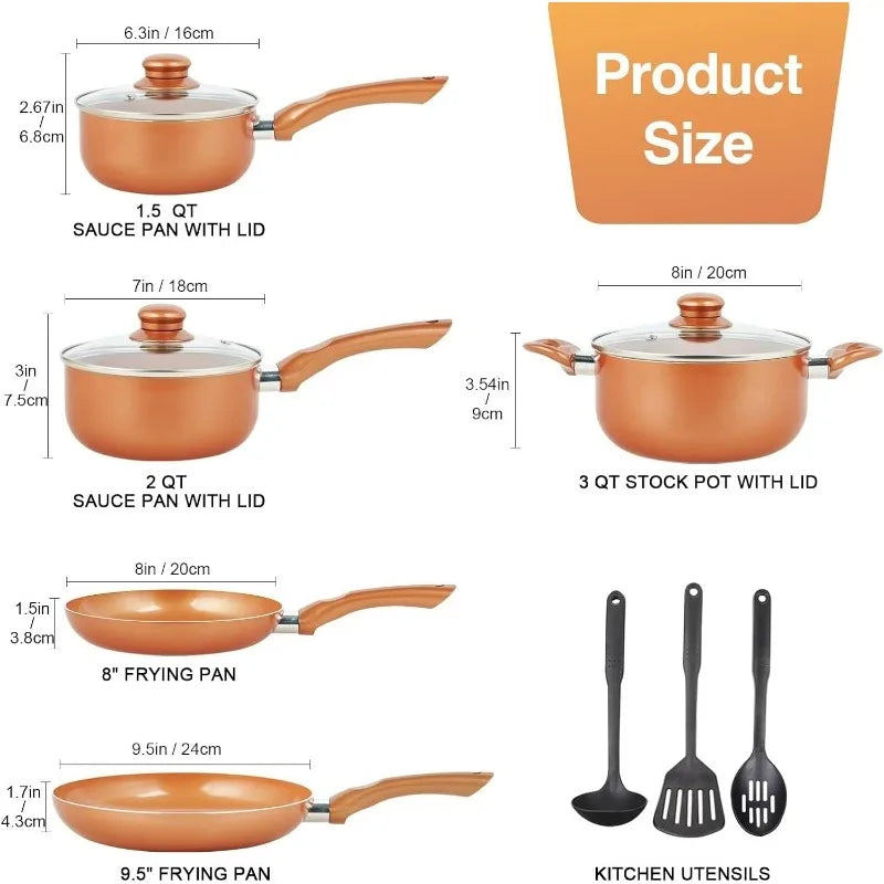 Ultra Nonstick,11 Piece Die-Cast Cookware Set with Frying Pan, Sauce Pan, Stockpot, Stay Cool Handle