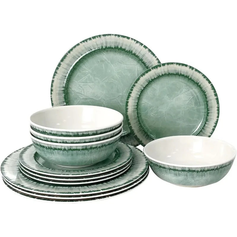 18 Pcs Melamine Dinnerware Set, Lightweight Unbreakable for Indoor and Outdoor Use, BPA Free