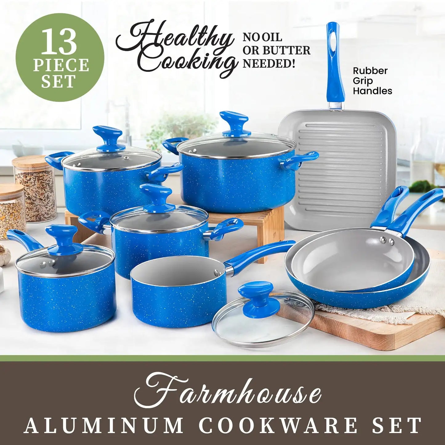 13 Piece Ceramic Cookware Set- Blue