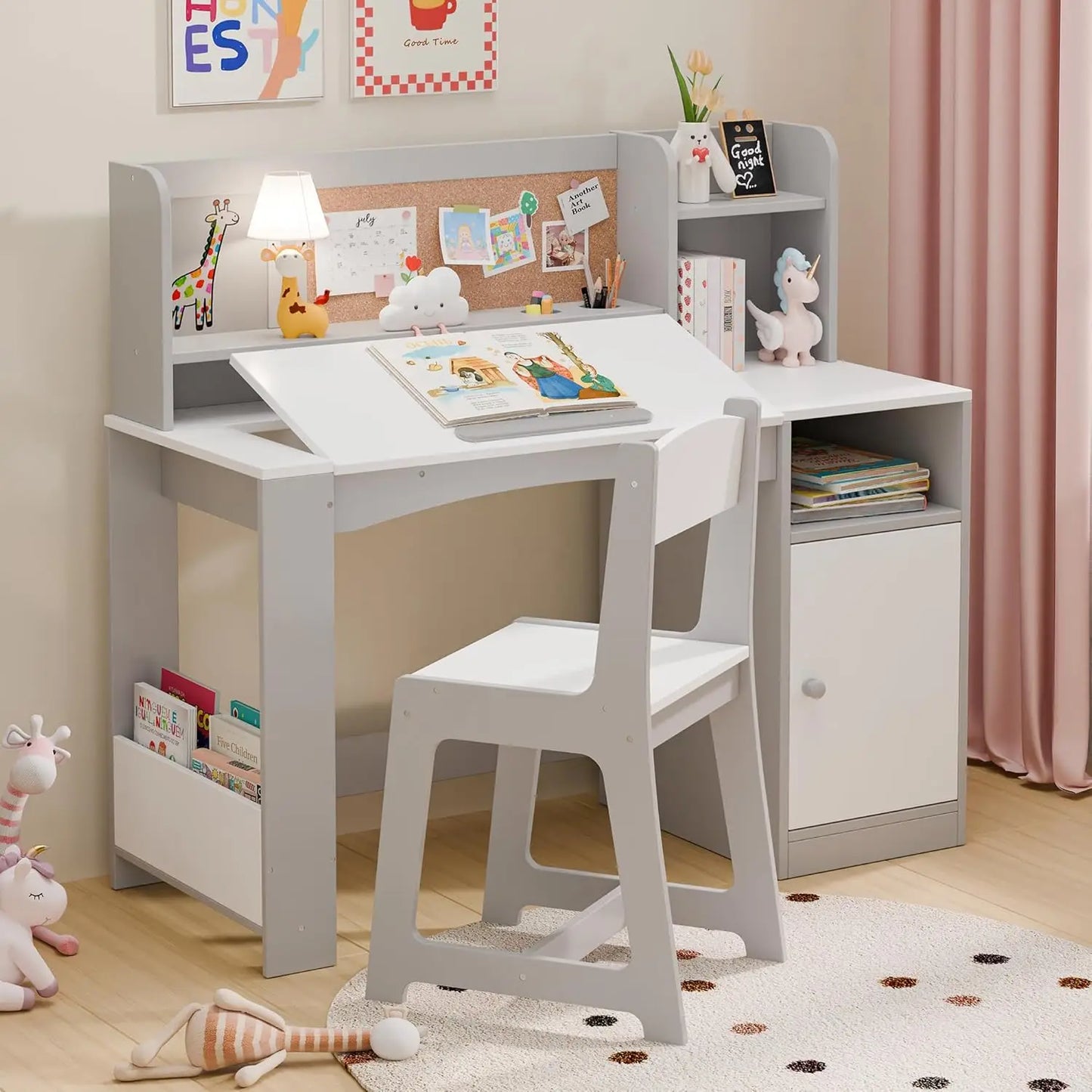 Kids' Tiltable Desktop Study Desk with Chair