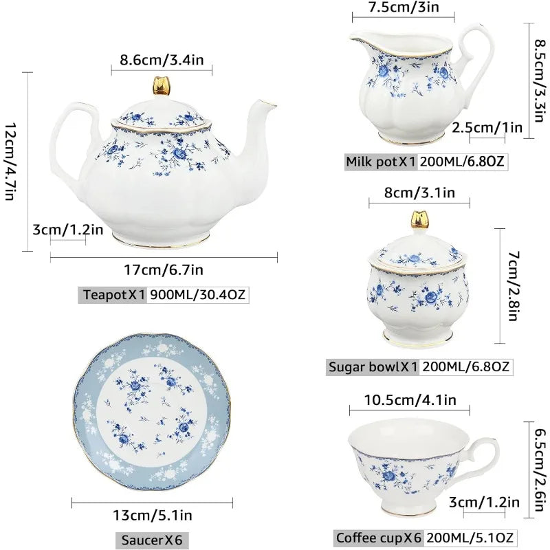 21 Piece Floral Porcelain Tea Set, for 6