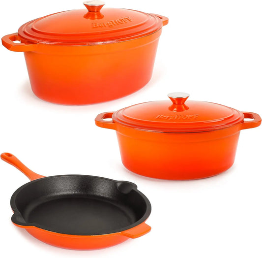 Neo 5Pc Enameled Cast Iron Cookware Set- 5qt. 8qt. Dutch Ovens w/ Matching Lids, 10 Inch Fry Pan