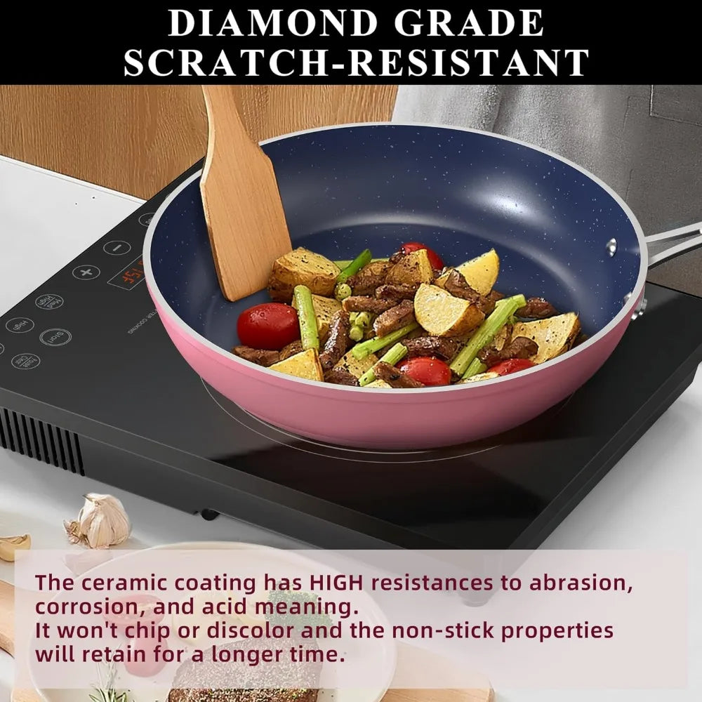 12pc Diamond Infused, Scratch-Resistant, Healthy Ceramic Nonstick Coated Cookware Set