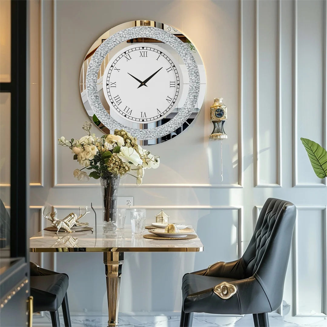 Silver Tawny Tinted Crystal Crushed Diamond Wall Clock