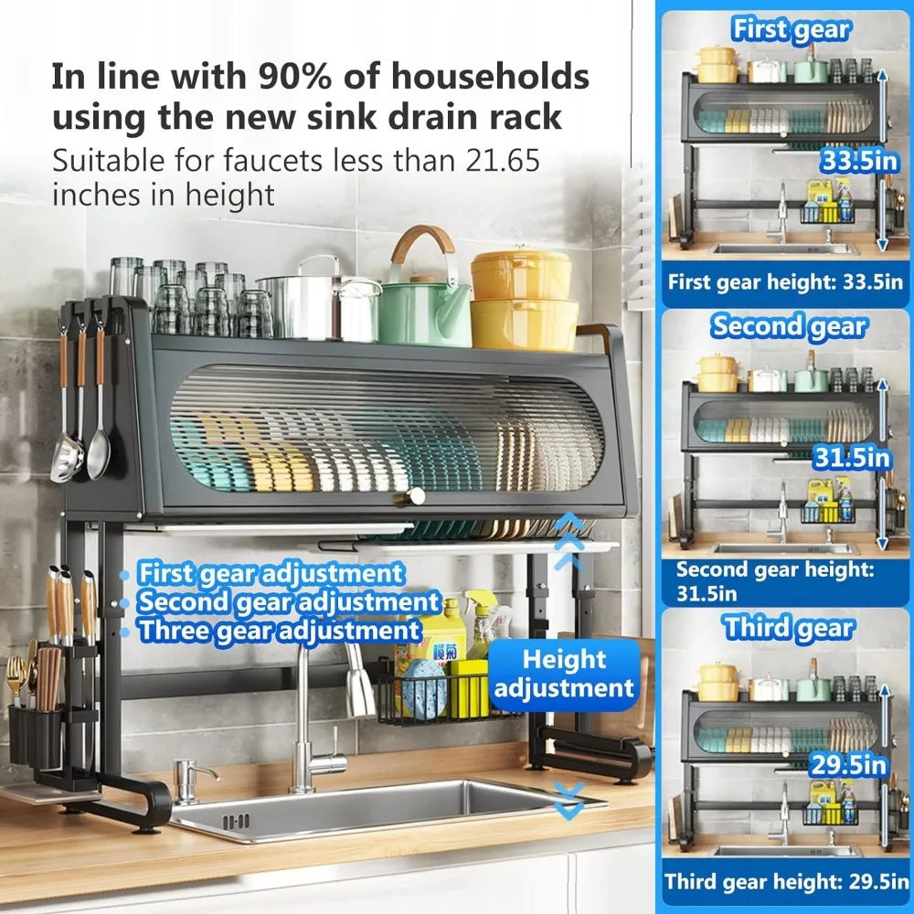 3 Tier Adjustable Over The Sink Dish Drying Rack