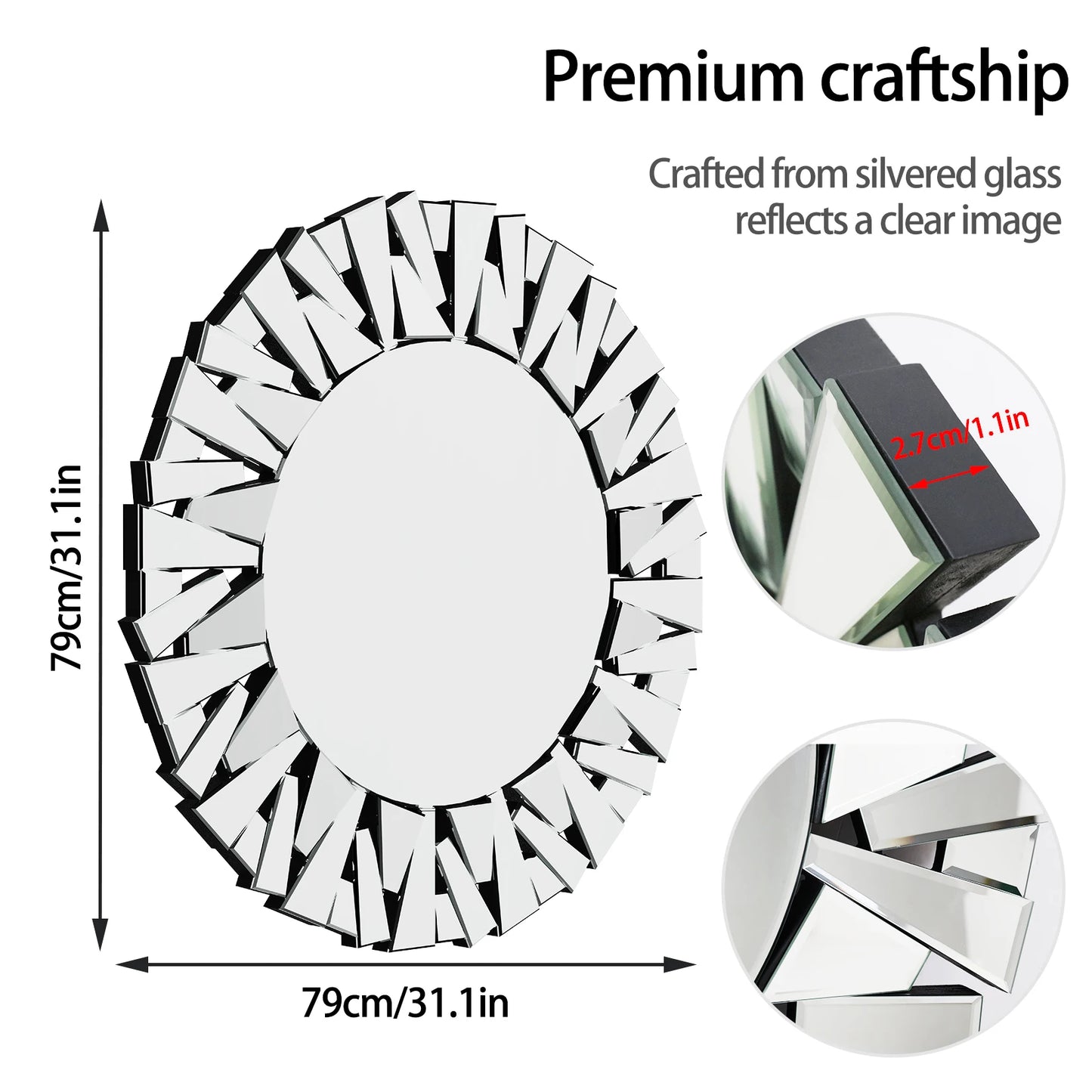 32" Decorative Round Sunburst Mirror