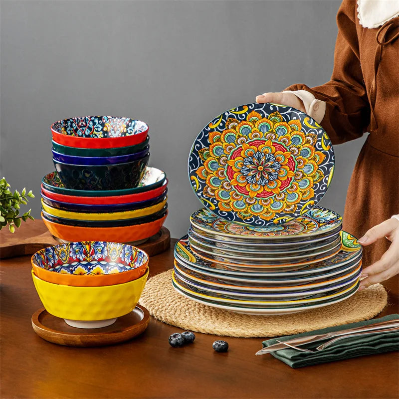 24 Piece Bohemia Retro Ceramic Dinnerware Set