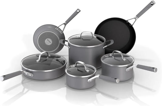 Pots and Pans Set Non Stick | Comfort Grip 10-Piece Cookware Set with NeverStick