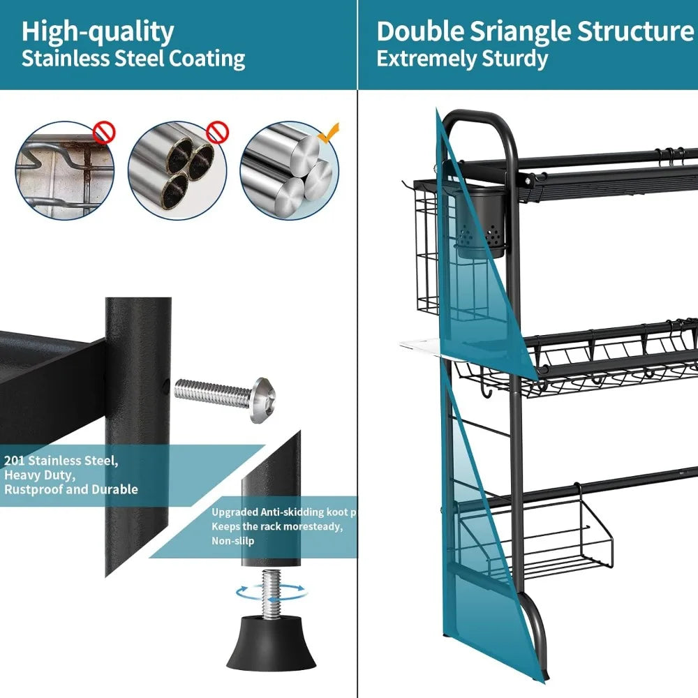 2-Tier Stainless Steel Large Over The Sink Dish Rack with Utensil Holder