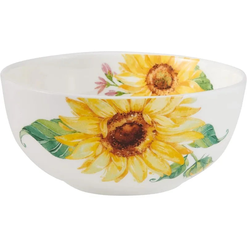 16 Piece Sunflower Lightweight Chip Resistant Bone China Dinnerware Set, Service for 4