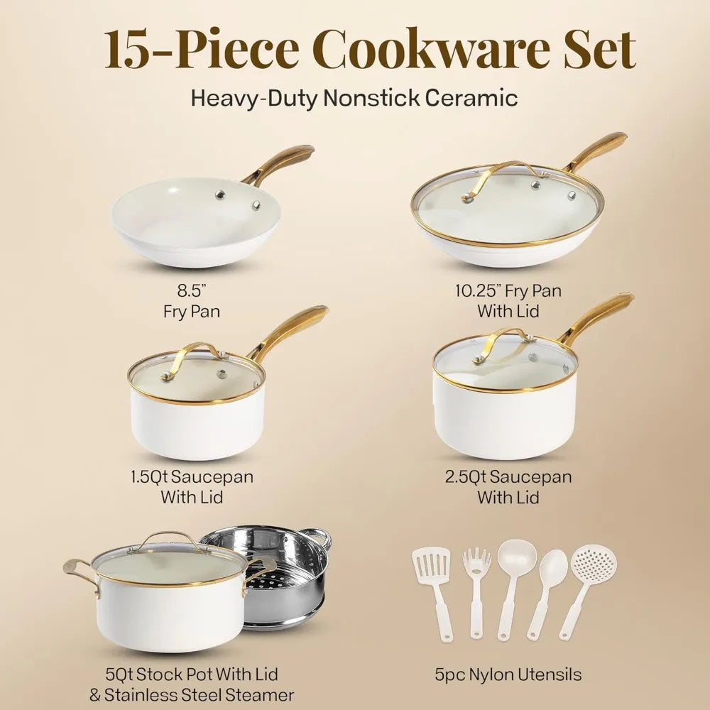 15 Pc, Non Stick, Ceramic Non Toxic Cookware Set