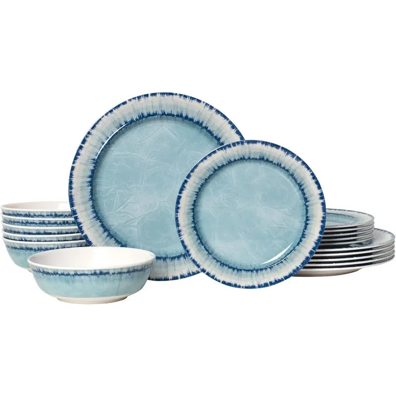 18 Pcs Melamine Dinnerware Set, Lightweight Unbreakable for Indoor and Outdoor Use, BPA Free