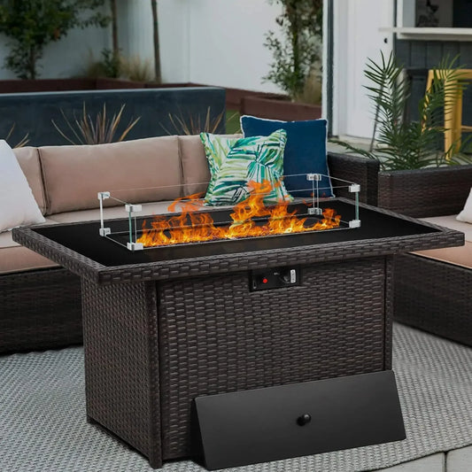 44 Inch 55000 BTU Outdoor Gas Fire Pit (Brown-Glass Top)