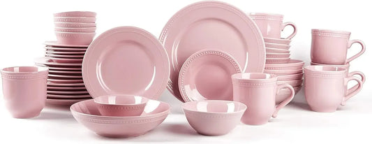 42pc Pink Pearl Dots Ceramic Dinnerware Set