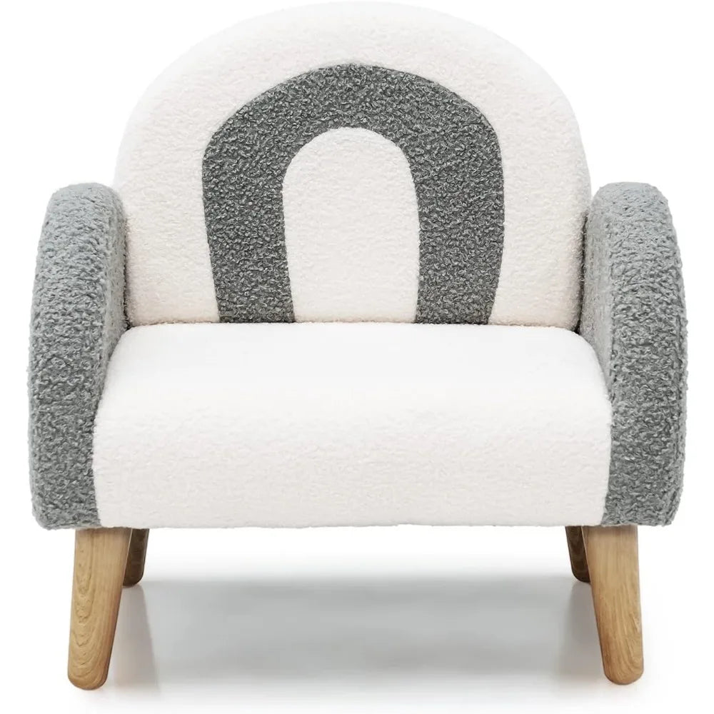 Plush Fabric Upholstered Children's Armchair with Solid Wooden Frame, Anti-Tipping Design