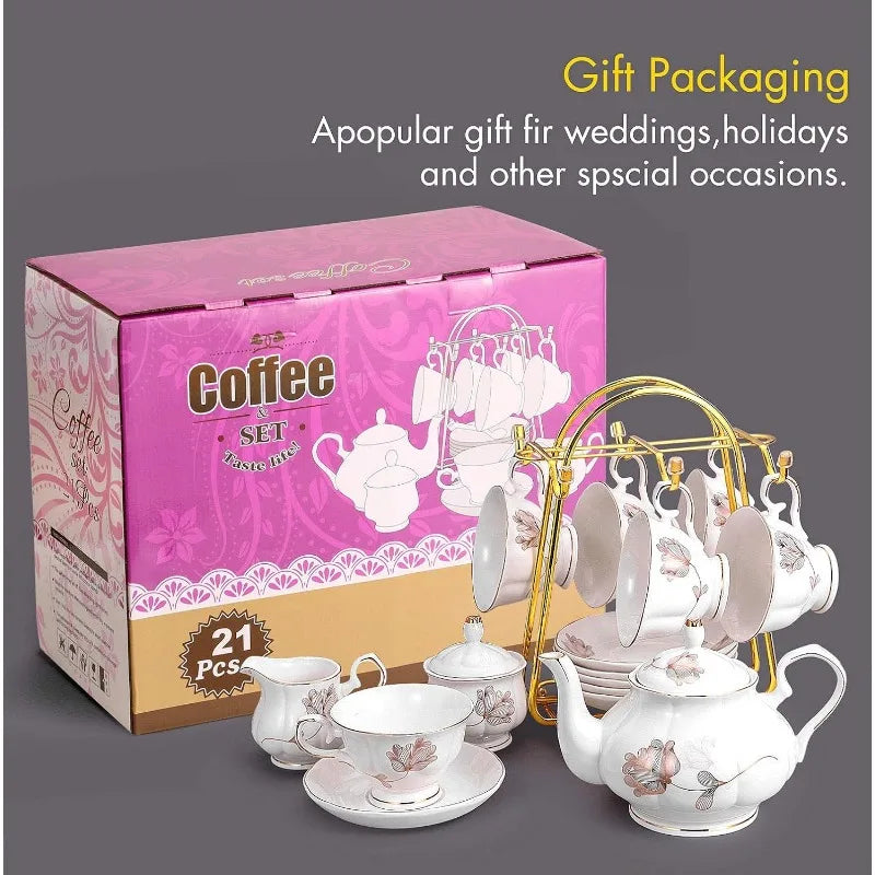 22-Piece Porcelain Ceramic Coffee/ Tea Gift Sets, Service for 6