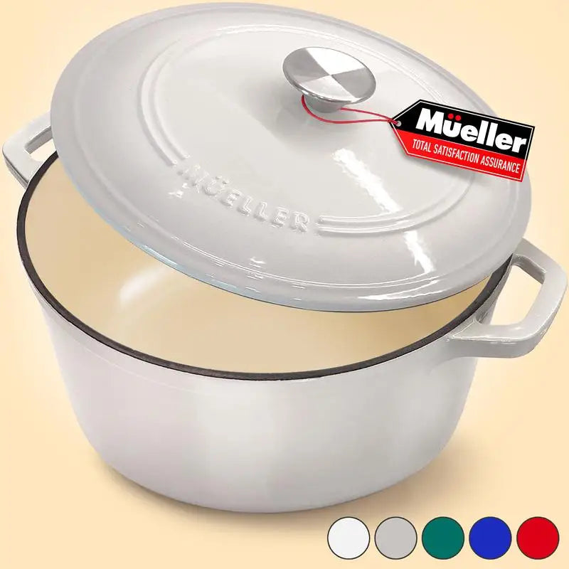 Mueller DuraCast Enameled Cast lron Dutch OvenPot with Lid, 4.5, 6 or 7.5 QT, Casserole Dish,Braiser Pan