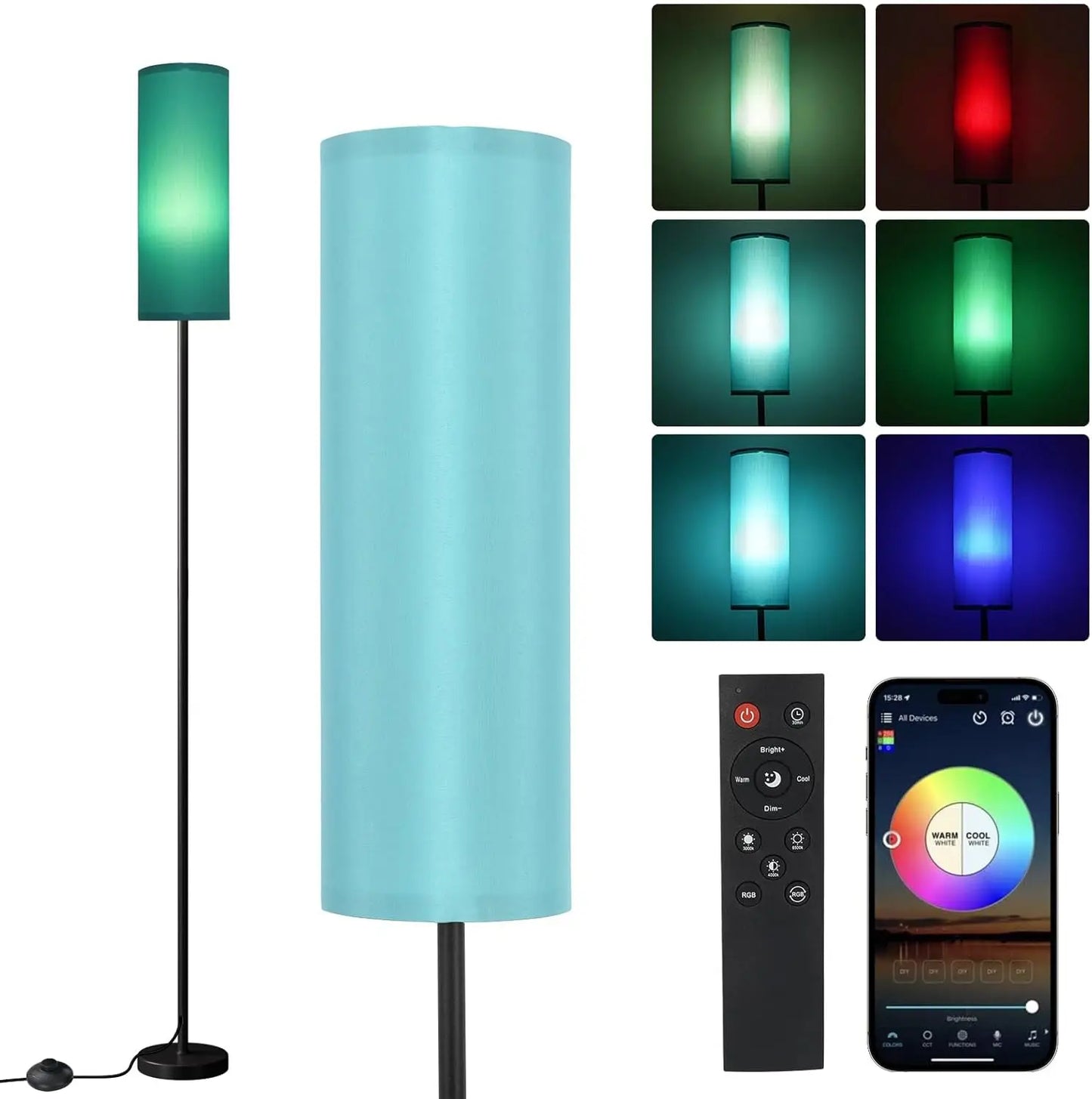 Dimmable 3 Colors Temperature, Modern Floor Lamp with Remote