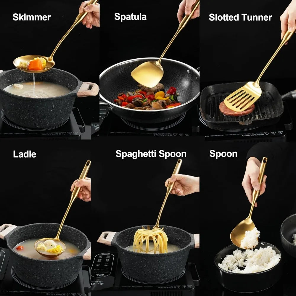 304 Stainless Steel Kitchen Utensils, 9 PCS Metal Cooking Utensils Set