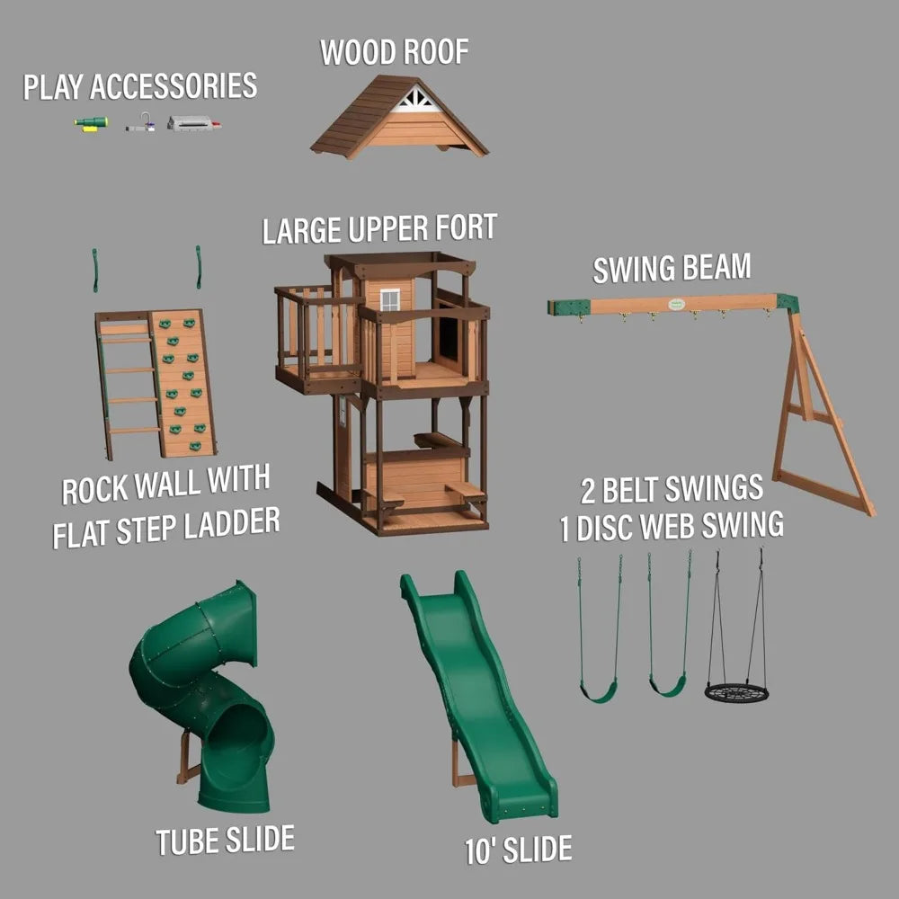 Cedar Wood Swing Set Playhouse