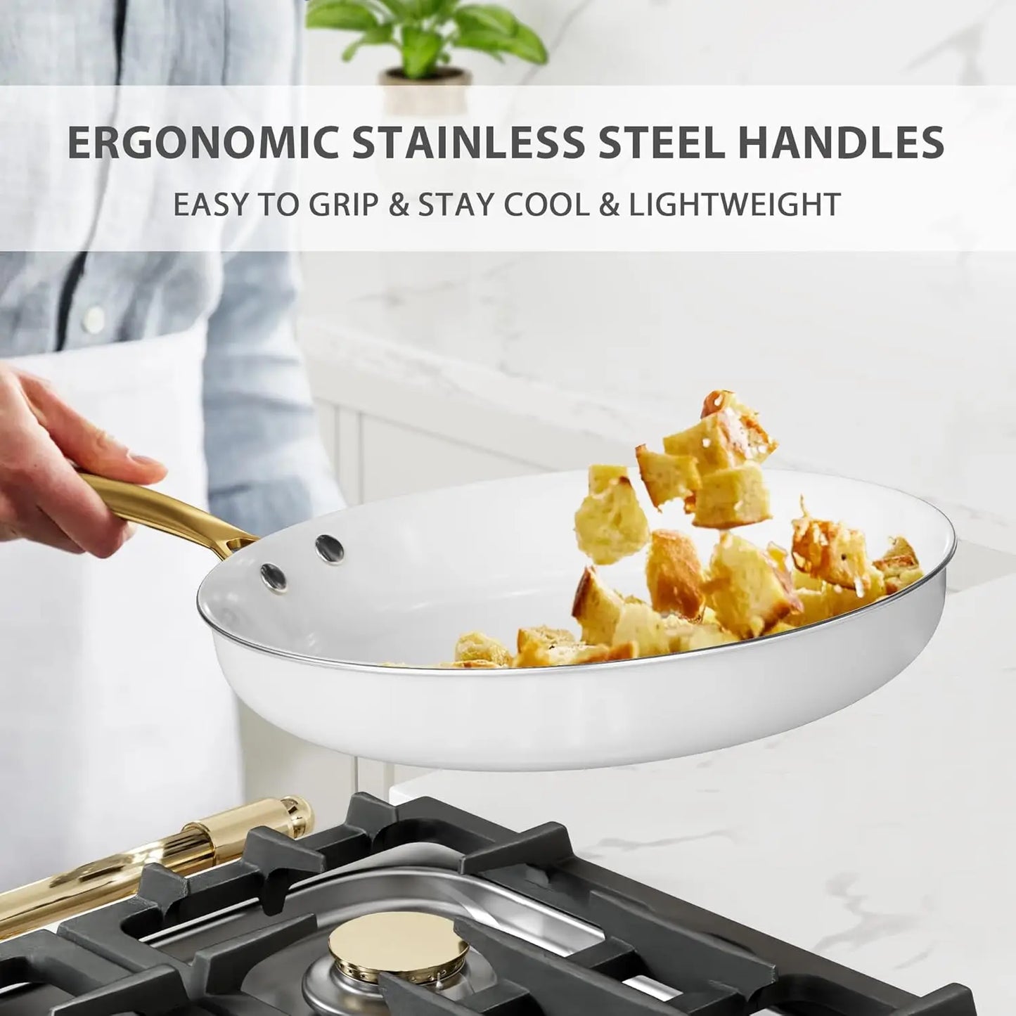 Dutch-white Ceramic Cookware Set with Cooking Utensils Set