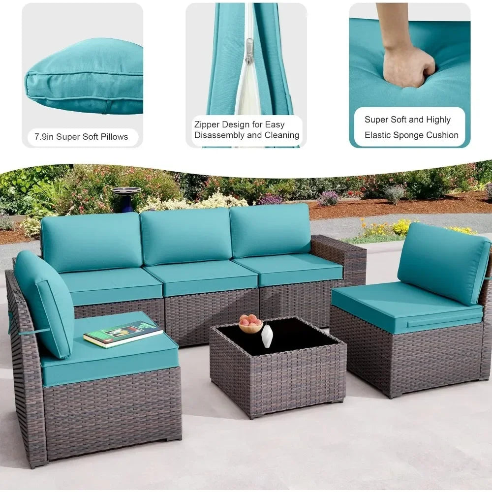 6 Piece Modern All-Weather Wicker Patio Furniture Set With Coffee Table