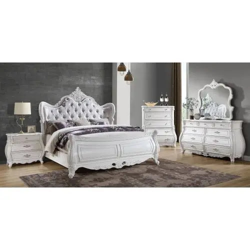 Wooden Pearl White Modern Style 5 Pc King Bedroom Set
