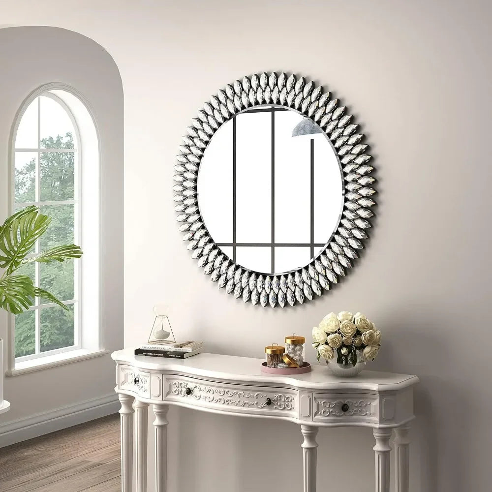 Jeweled Silver Crystal Decorative Wall Mirror