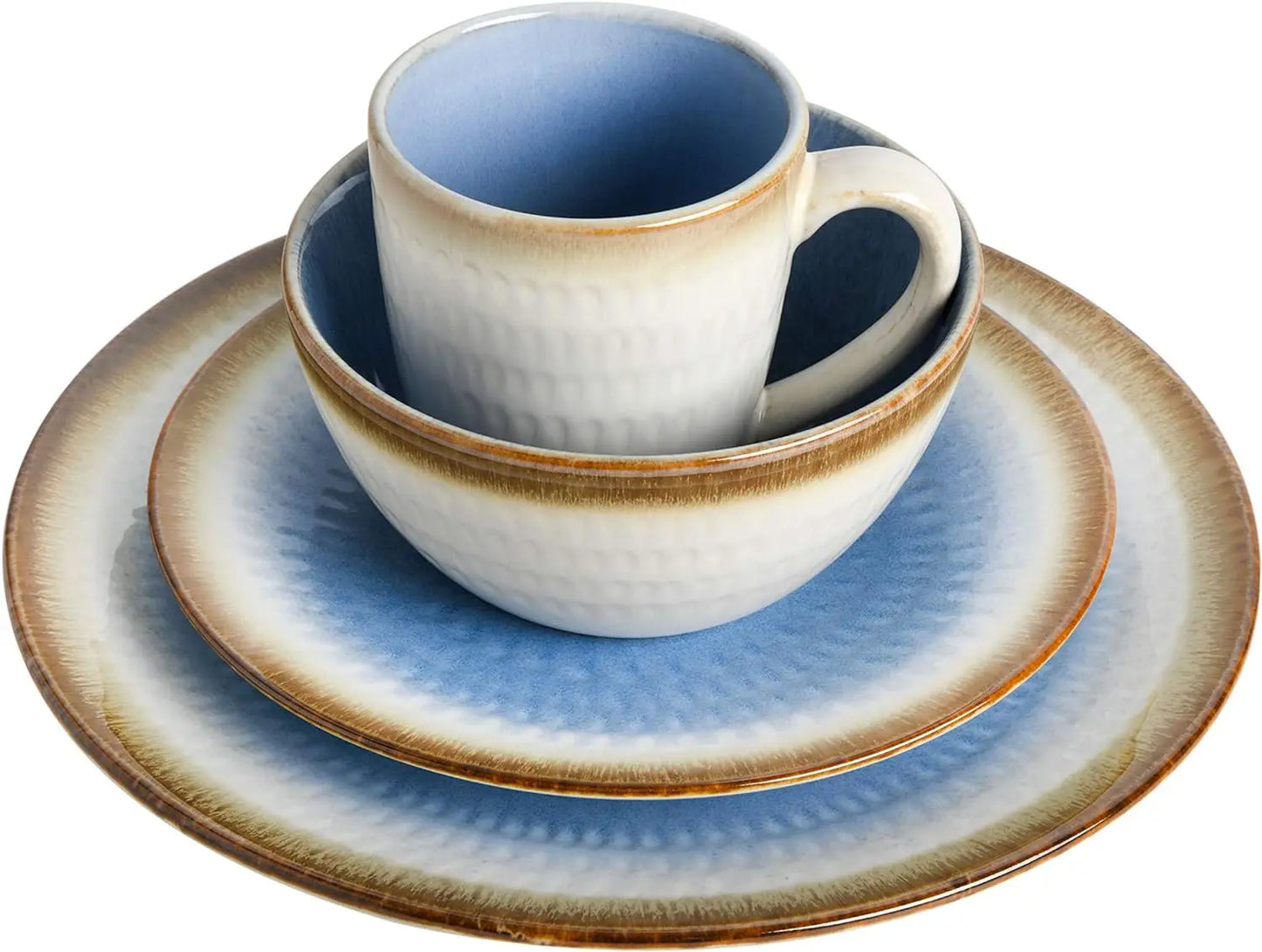 Mayfair Bay Embossed Double Bowl Dinnerware Set, Service for 4 (16pcs)