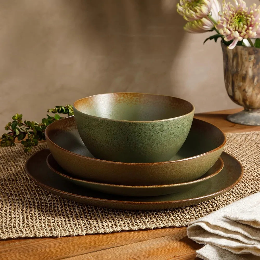 Oprah's Favorite Things - Santorini Mist Double Bowl Terracotta Reactive Glaze Plates and Bowls Dinnerware Set