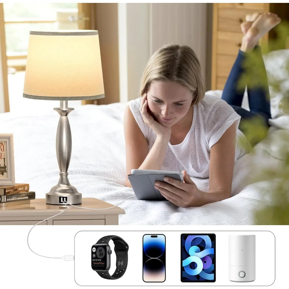 Touch Control Bedside Lamp with USB C+A, 3 Way Dimmable