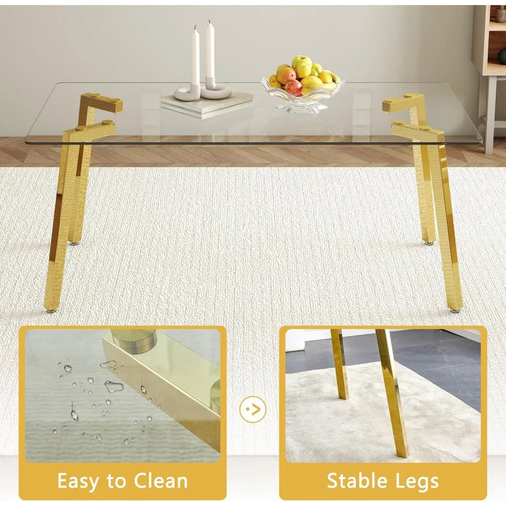 71" Modern Glass Table Top Dining Table Set