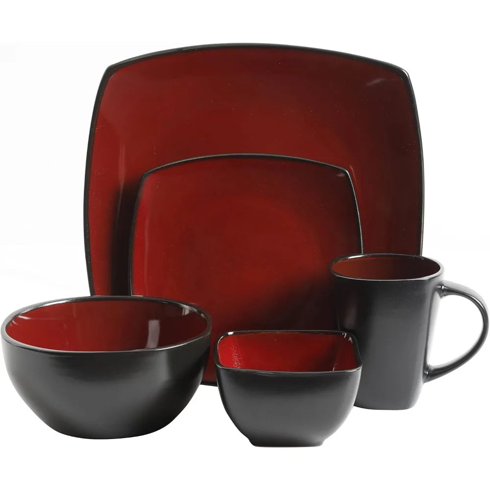 Service for 8 (40pc) Dish Square Reactive Glaze Stoneware Dinnerware Set