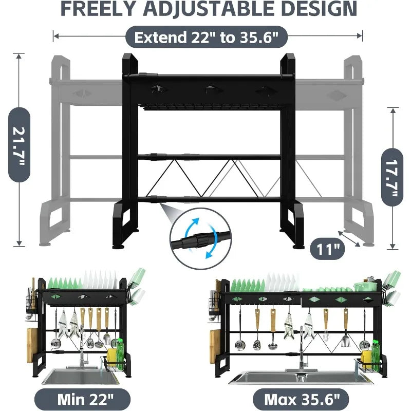 Adjustable (22" to 35.6") Over The Sink Dish Drying Rack