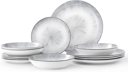 12 Piece Round Premium Porcelain Dinnerware Set ,Service for 4