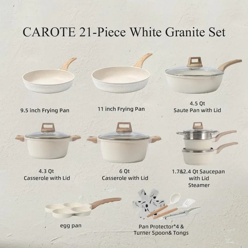 CAROTE 21Pcs Nonstick Cookware Sets