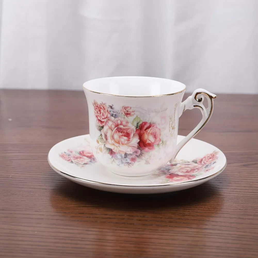 5 Piece Porcelain Rose Pattern Vintage Tea Set