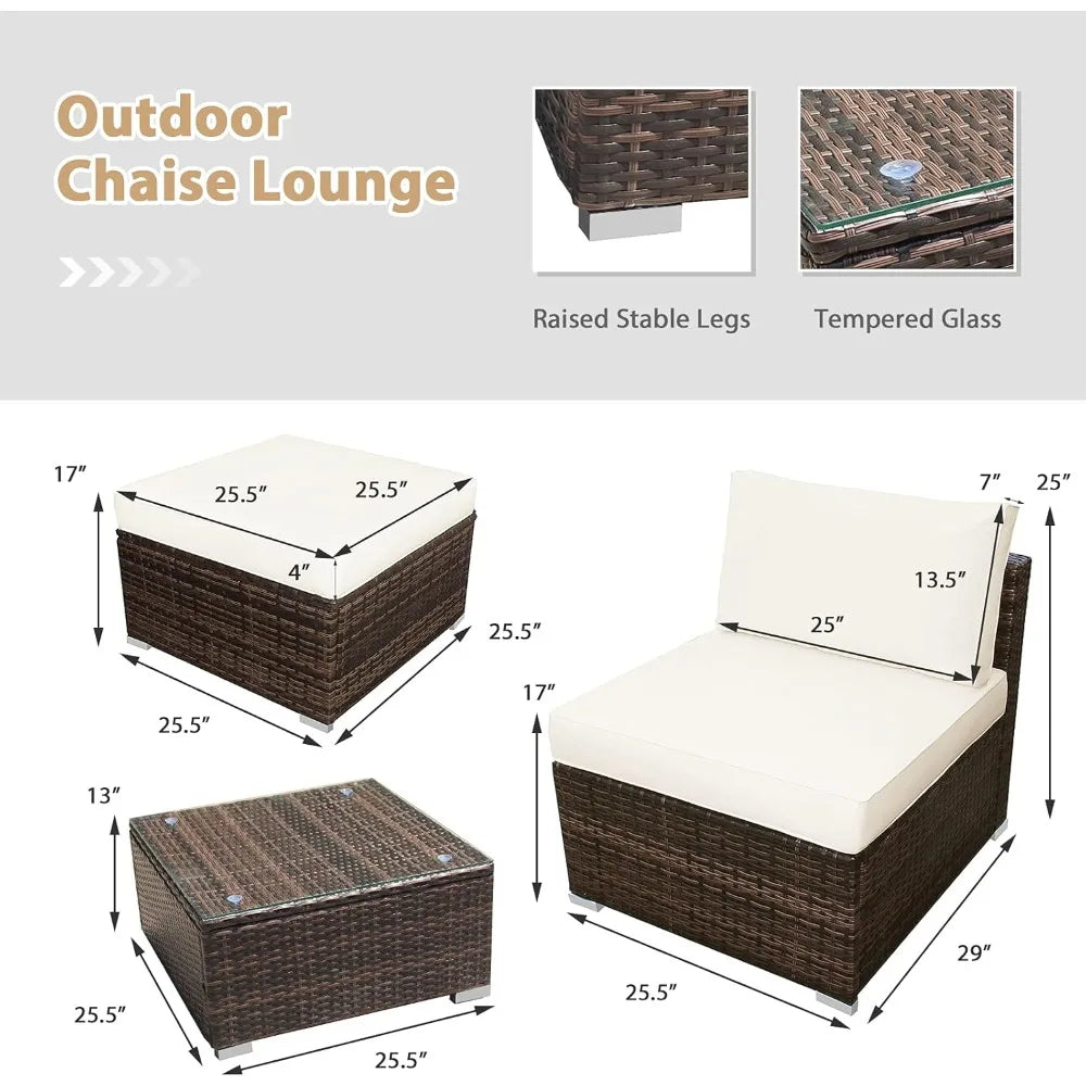 5 Piece Wicker Lounge Chair Set with Tempered Glass Coffee Table