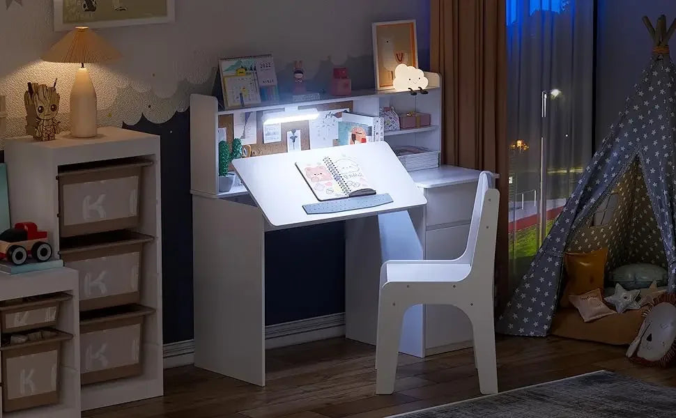 Kid's Study Desk with 3-Color Lights, Tiltable Desktop