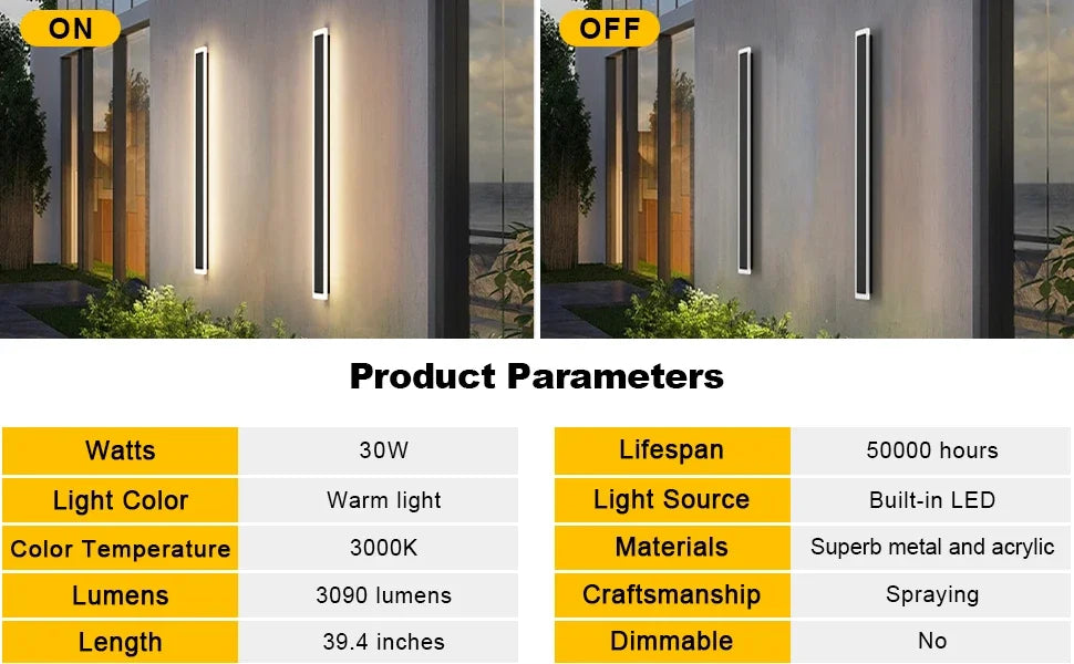 2 Pack 39.4inch Modern LED Exterior Wall Sconce