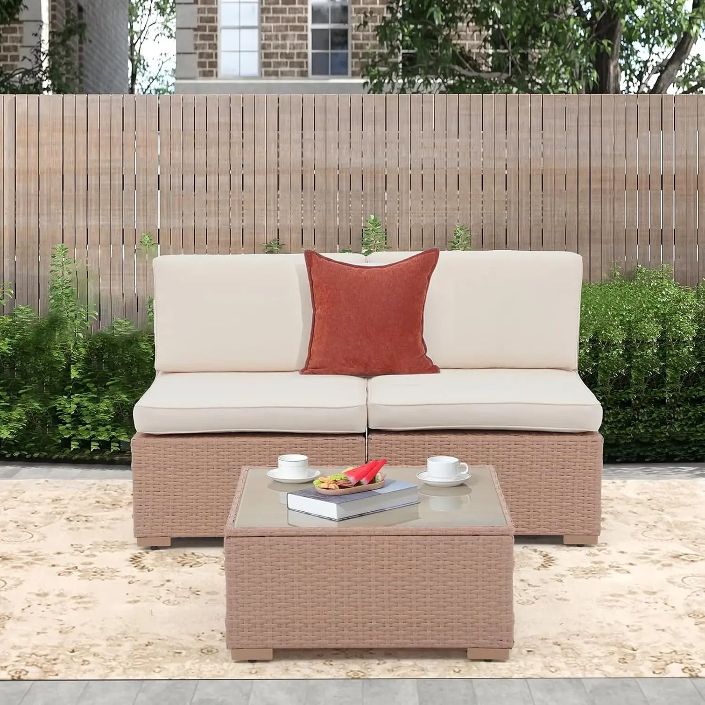 3PCS All-Weather PE Wicker Conversation Sofa Set