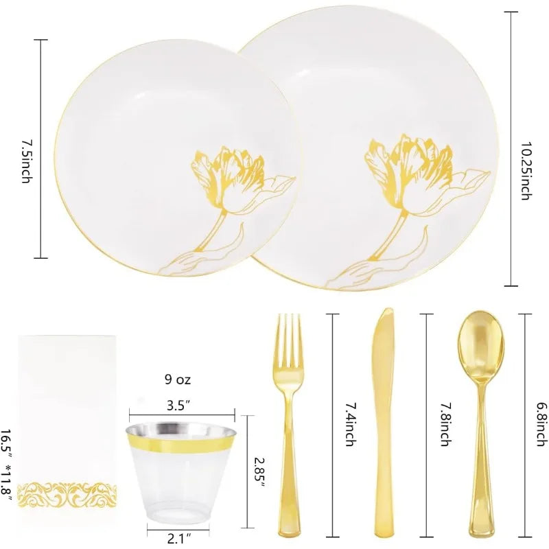 175PCS ELEGANT DESIGN Floral Plastic Disposable Plate Set